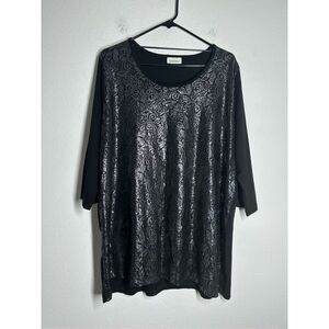 Canda Women’s Bohemian Romantic Tunic Top Silver Lace Pattern Size XL See Notes